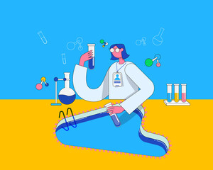 Swimming pool water testing flat illustration concept vector design