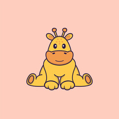 Cute giraffe is sitting. Animal cartoon concept isolated. Can used for t-shirt, greeting card, invitation card or mascot. Flat Cartoon Style