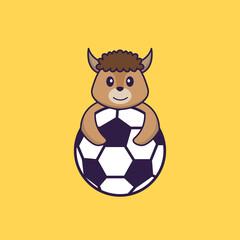 Cute sheep playing soccer. Animal cartoon concept isolated. Can used for t-shirt, greeting card, invitation card or mascot. Flat Cartoon Style