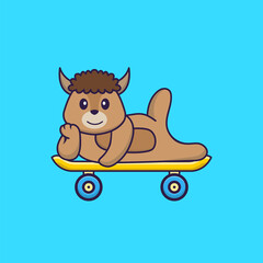 Cute sheep lying on a skateboard. Animal cartoon concept isolated. Can used for t-shirt, greeting card, invitation card or mascot. Flat Cartoon Style