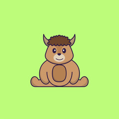 Cute sheep is sitting. Animal cartoon concept isolated. Can used for t-shirt, greeting card, invitation card or mascot. Flat Cartoon Style