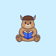 Cute sheep reading a book. Animal cartoon concept isolated. Can used for t-shirt, greeting card, invitation card or mascot. Flat Cartoon Style