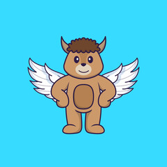 Cute sheep using wings. Animal cartoon concept isolated. Can used for t-shirt, greeting card, invitation card or mascot. Flat Cartoon Style