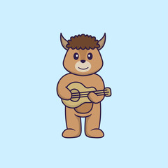 Cute sheep playing guitar. Animal cartoon concept isolated. Can used for t-shirt, greeting card, invitation card or mascot. Flat Cartoon Style