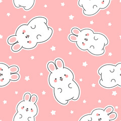 Obraz premium Cute rabbit and teddy bears pattern, seamless background, hand drawn cartoon with heart, vector illustration