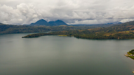Top view of Lake Lanao surrounded by forest and mountains. Mindanao, Lanao del Sur, Philippines.