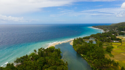 Beautiful tropical beach and turquoise water view from above. Bohol, Philippines. Summer and travel vacation concept.