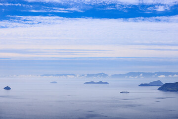 瀬戸内海の眺望と船　広島県尾道市高見山展望台