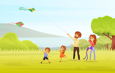 Fototapeta premium Family Holidays Cartoon Concept