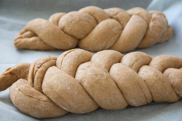 Traditional prebaked Challah bread, made of spelt flour,