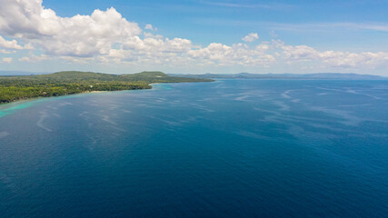 Panglao island with coral reef and blue sea. Bohol, Philippines.