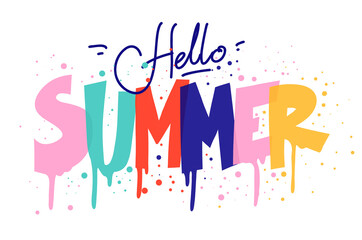 Hello summer. colorful typography style.
