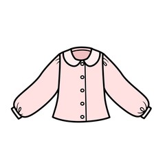 Blouse with a turndown collar  for girls outline for coloring on white background