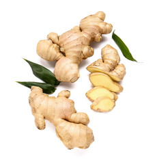 Fresh ginger on white background