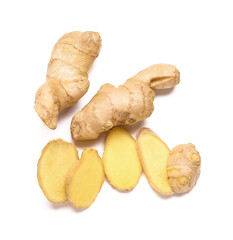 Fresh ginger on white background