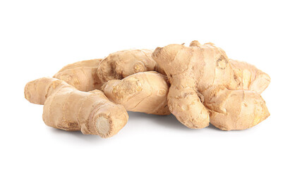 Fresh ginger on white background
