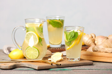 Cold ginger lemonade on table - obrazy, fototapety, plakaty