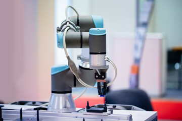 Automatic machine robot arm tool in manufacture factory. Concept smart Industrial 4.0 technology