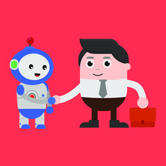 robot shaking hands with businessman icon illustration vector graphic