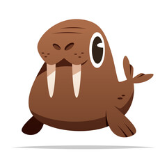 Cute cartoon walrus vector isolated illustration