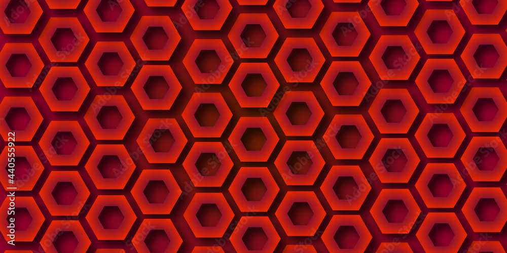 Poster seamless pattern with red hexagons background .