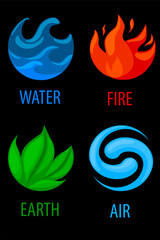 4 elements nature, art icons water, earth, fire, air for the game.
