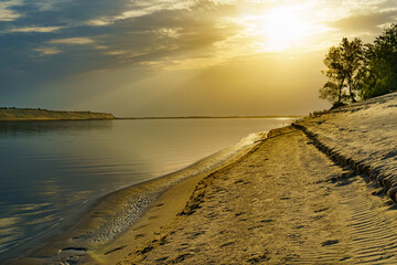 Landscape with steep banks on the Volga river in Russia.