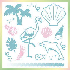夏 海 南国 トロピカル ファンシー ガーリー おしゃれ かわいい リボン イラスト素材セット 80s Wall Mural 8 Ribbon S