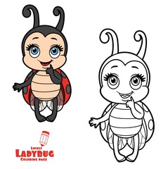 Cute cartoon little ladybug stand color variation for coloring page isolated on white background