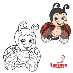 Coquettish cute ladybug flies color variation for coloring page isolated on white background