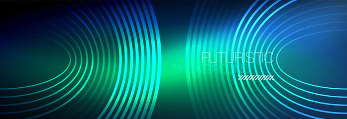 Dark abstract background with glowing neon circles. Trendy layout template for business or technology presentation, internet poster or web brochure cover, wallpaper