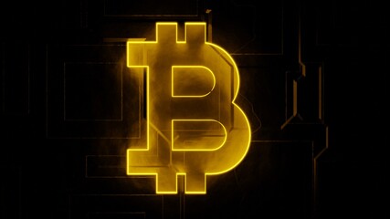 Bitcoin neon sign on business systems network,crypto currency, digital encryption, Digital money exchange, Technology global network connections concept., 3D Rendering