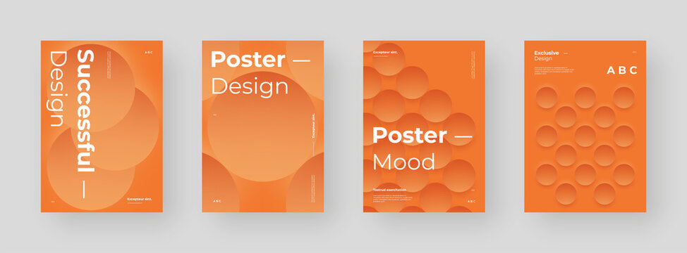 Abstract set Placards, Posters, Flyers, Banner Designs. Colorful illustration on vertical A4 format. 3d geometric shapes. Decorative neumorphism backdrop.