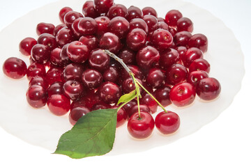 fresh cherries on wooden table