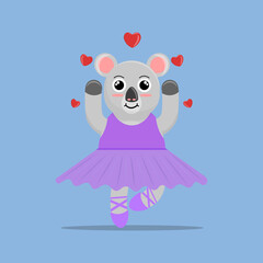 Illustration vector graphic cartoon of cute koala dancing ballet with love. Childish cartoon design suitable for product design of children's books, t-shirt etc