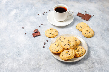 Homemade tasty chocolate chip cookies.