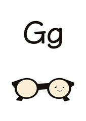 G of glasses English alphabet spelling