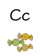 C of candy English alphabet spelling,
Kinder,education,poster,card,vector,cute,phonics,abc