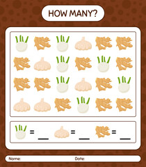How many counting game with vegetables. worksheet for preschool kids, kids activity sheet, printable worksheet