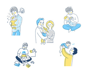 育児をするパパ　さまざまなシーン　セット　