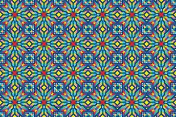 Seamless pattern repeating design with geometric shapes.
