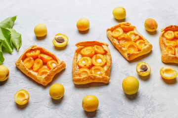 Delicious homemade galette with ripe apricots.