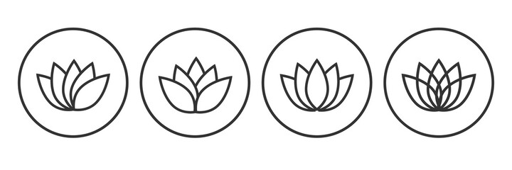 Lotus flower, outline and circle icon set. Line and linear art, vector illustration isolated on white background.