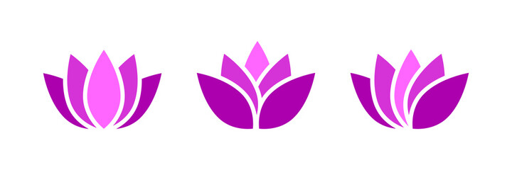 Lotus flower icon set made in purple, pink and violet colors