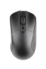 Black modern computer wireless mouse. Isolated on white background.