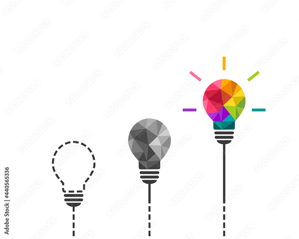 Sticker creative idea concept with colorful light bulb