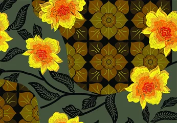 Fotobehang Indonesian batik motifs with very distinctive, exclusive plant patterns. vector EPS 10 © Niyaska