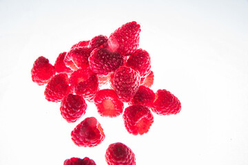 Fresh Ripe raspberry isolated on white background macro © baxys