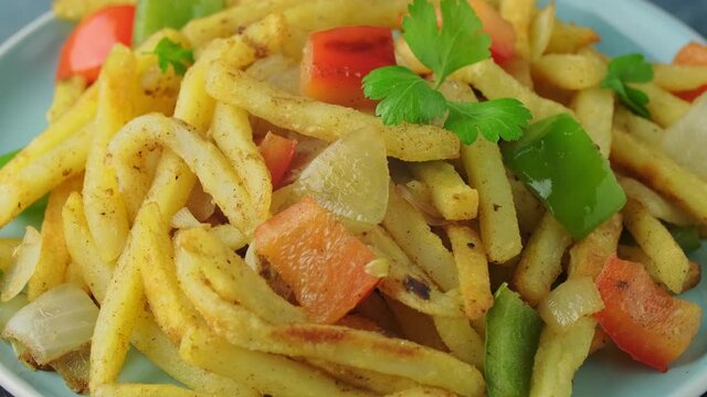 Chinese salt and pepper chips. French fries. Asian take away food