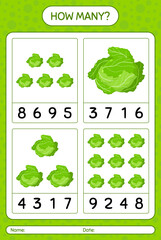 How many counting game with cabbage. worksheet for preschool kids, kids activity sheet, printable worksheet